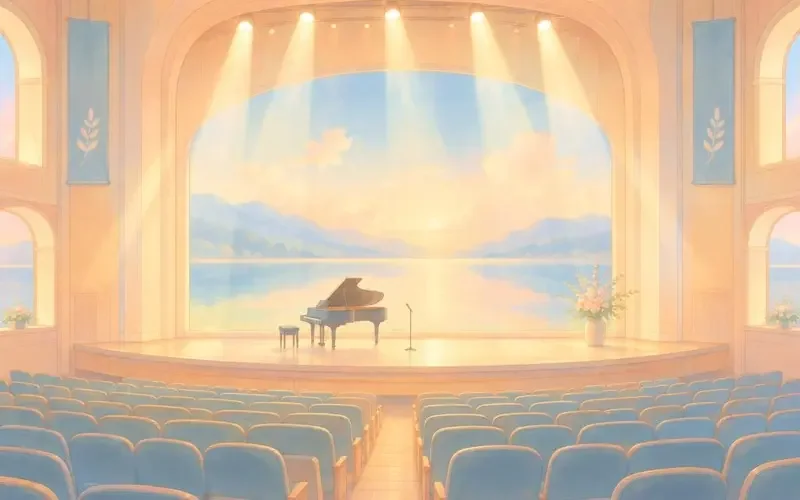 演唱会舞台与应援灯光的温暖治愈插画