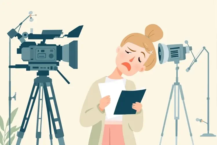 女演员抱着剧本微笑的温暖治愈插画